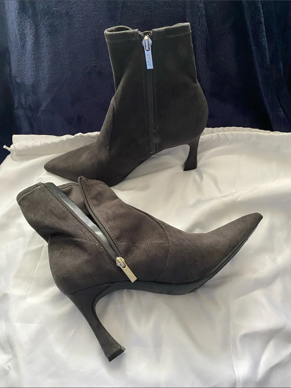 Unisa Black Pointed-Toe Suede Ankle Booties with Side Zip